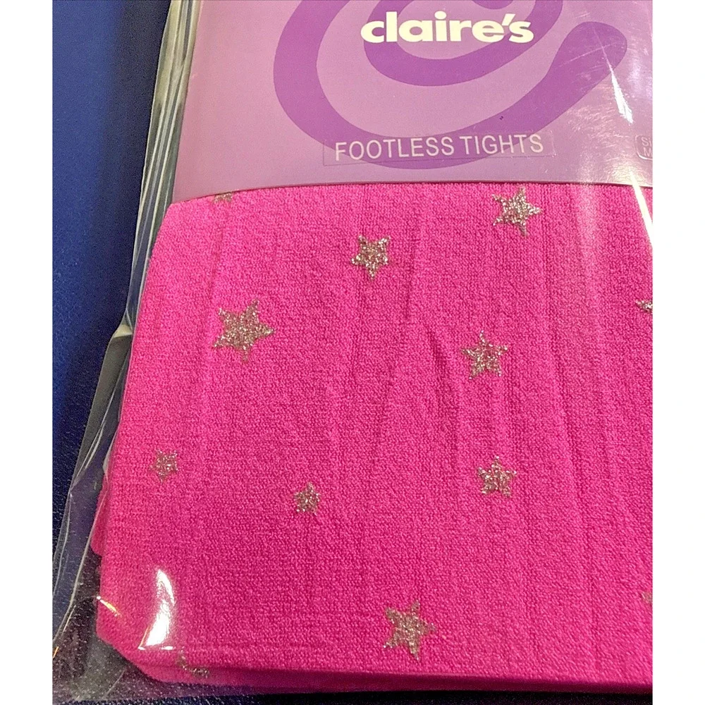 Claire's hot Pink Footless Tights Silver Glitter Stars Size M/L New